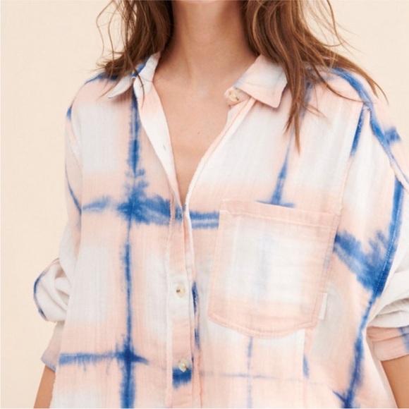 Free People We The Free Washed Away Plaid Top Boho Button Front Shirt M - Picture 3 of 9